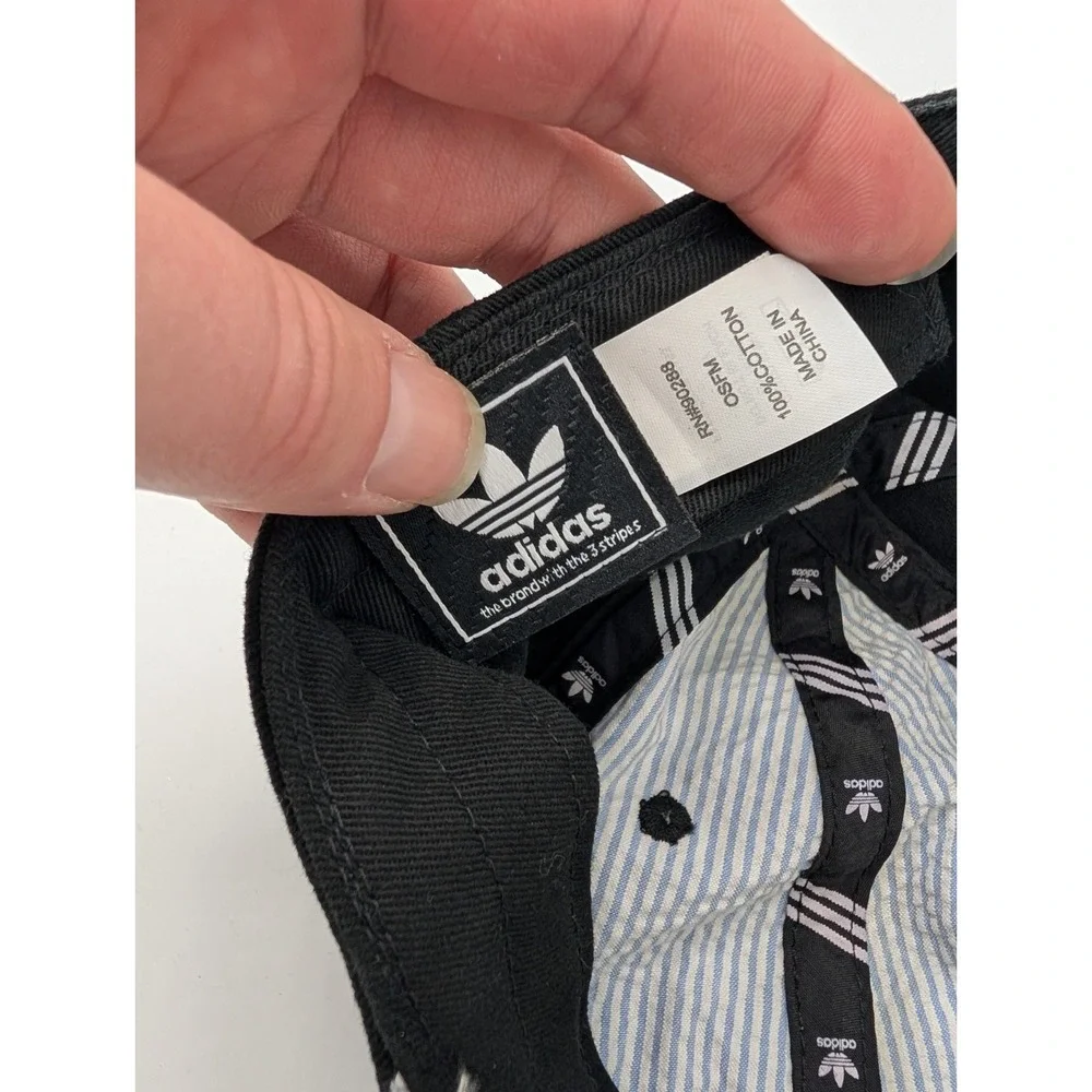 Adidas Originals Hat Cap Strap Back Black White Trefoil Embroidered Dad Hat Mens